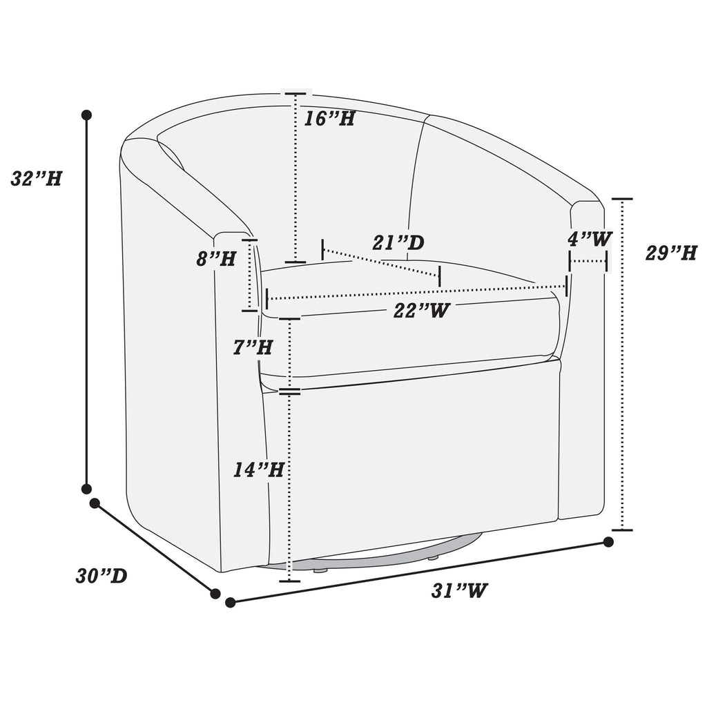 Swivel Accent Chair With U Backrest, Plush Cushion Living Room Furniture