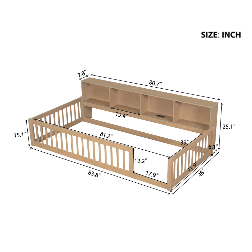 Floor Bed With Storage Cabinets And USB Ports