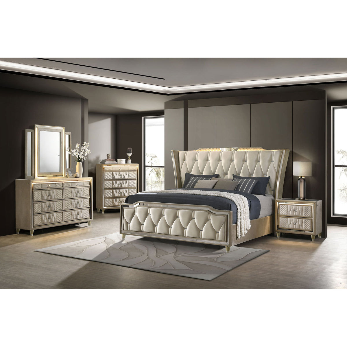 Mika - 8 Drawer LED Dresser With Mirror - Ivory
