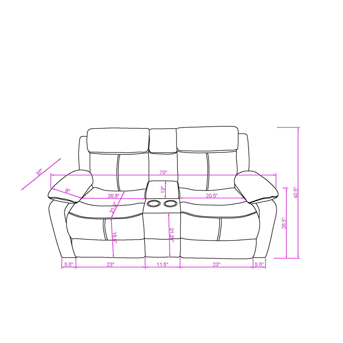 Blanche - Console Reclining Loveseat With LED Lights And Speakers