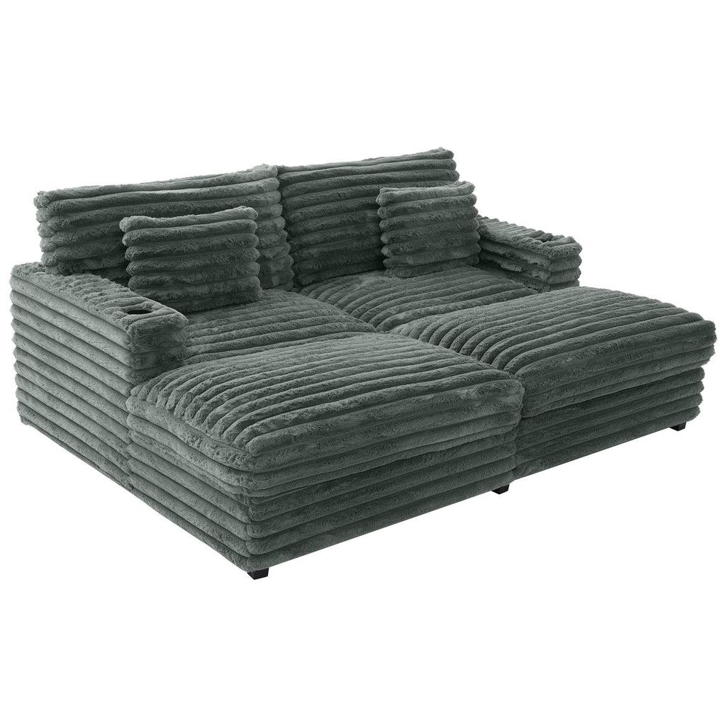 Oversized Double Chaise Lounge Sofa With USB Ports And Cup Holders