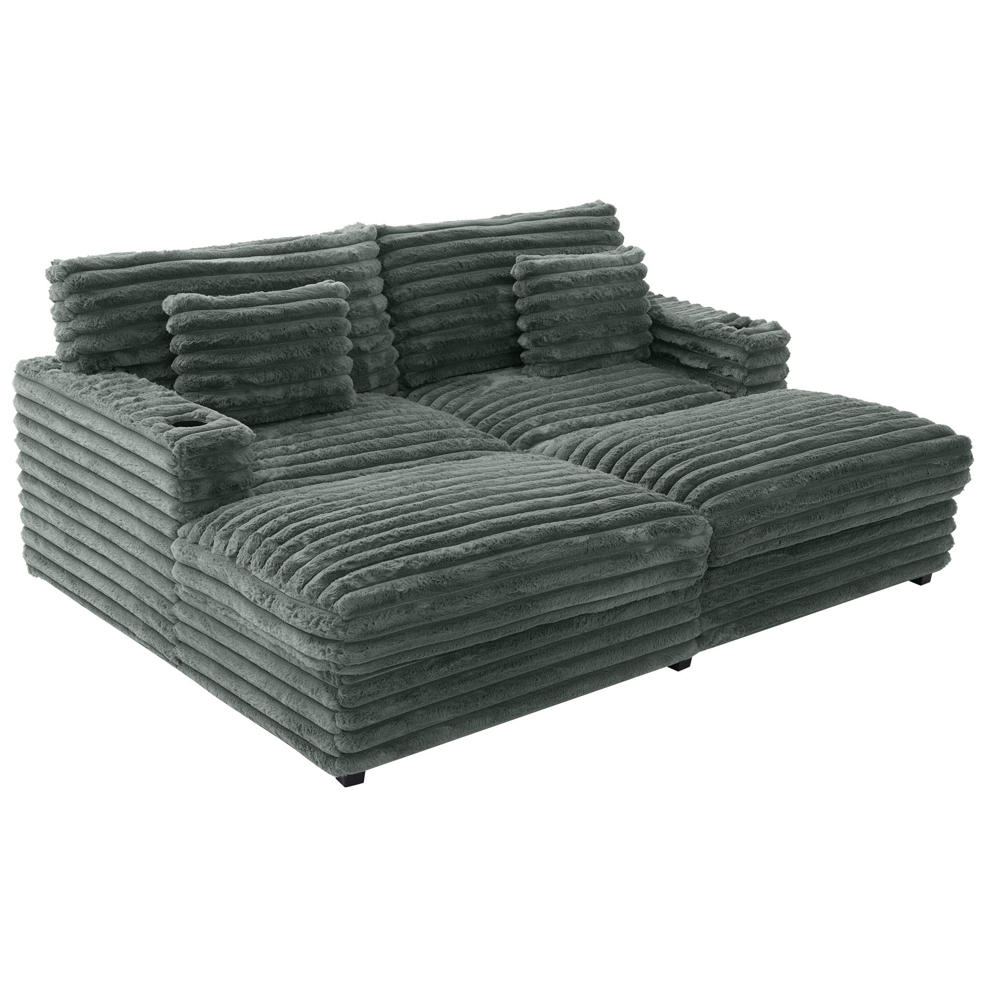 Oversized Double Chaise Lounge Sofa With USB Ports And Cup Holders