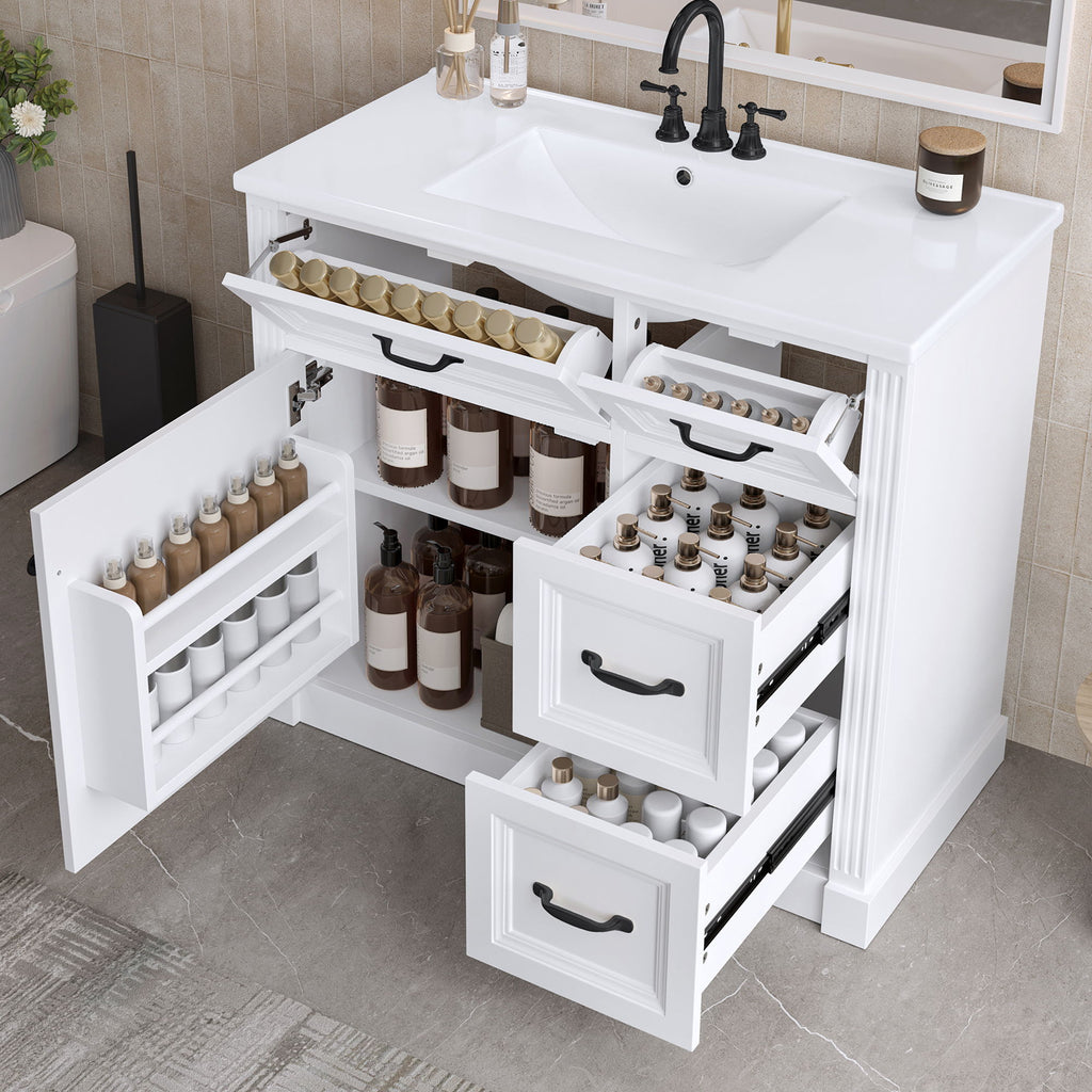Modern Bathroom Vanity With Sink, 4 Drawers, Soft-Close Door, Adjustable Shelf