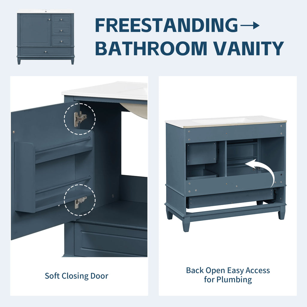Modern Bathroom Vanity With Sink, 3 Drawers & Cabinet