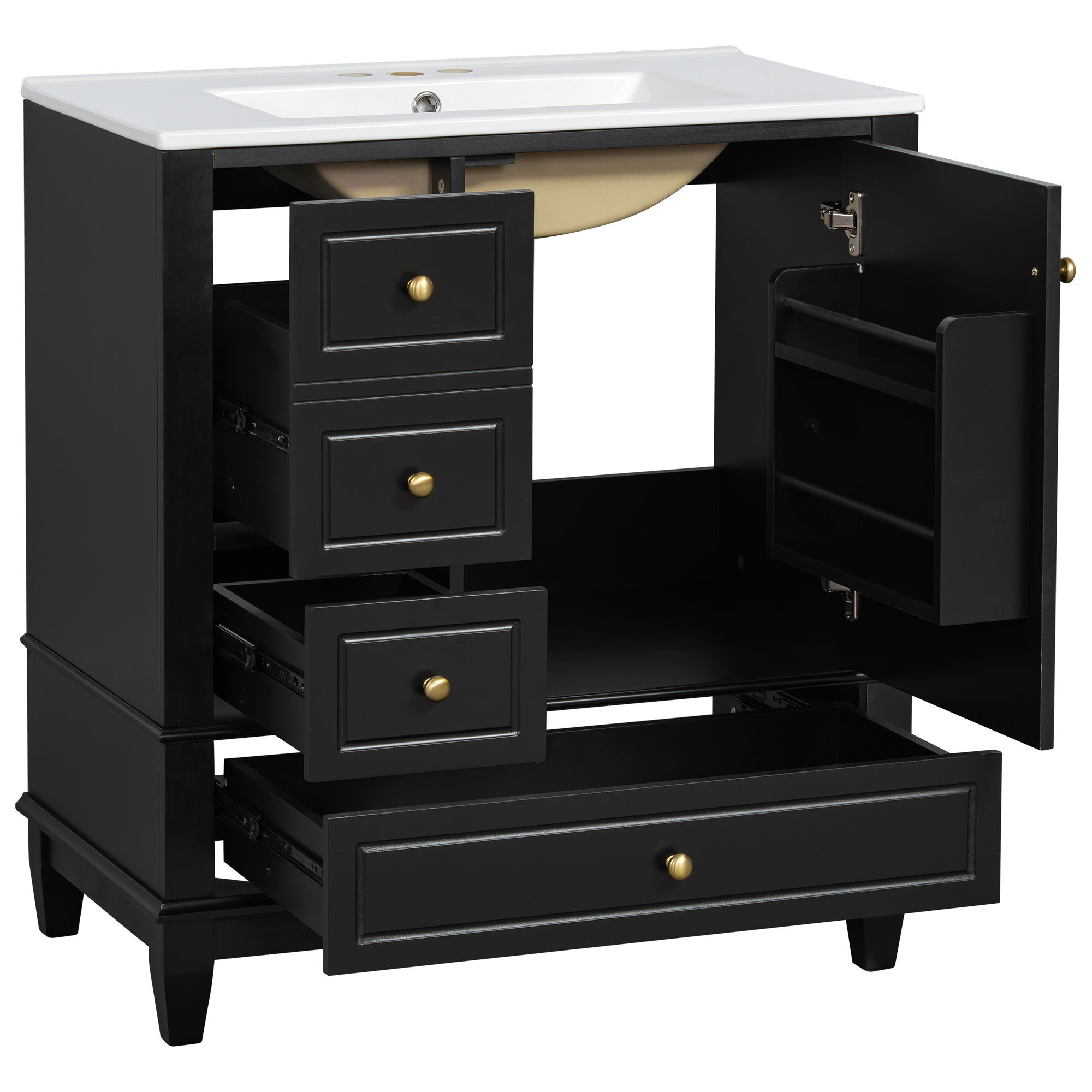 Freestanding Bathroom Vanity With Sink, Soft Close Door, 3 Drawers