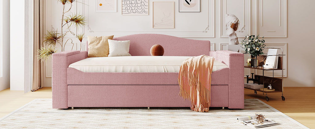 Upholstered Daybed With Storage Armrests, Trundle And Latest Integrated tooth Audio System