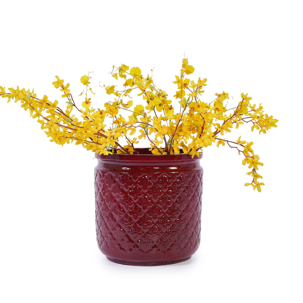 3 Pieces Ceramic Flowerpot, Planter For Patio & Garden Or Windowsills - Bean Paste Red