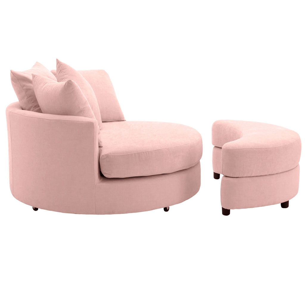 360° Swivel Accent Barrel Chair With Storage Ottoman & 4 Pillows, Modern Leisure Chair Round Accent For Living Room