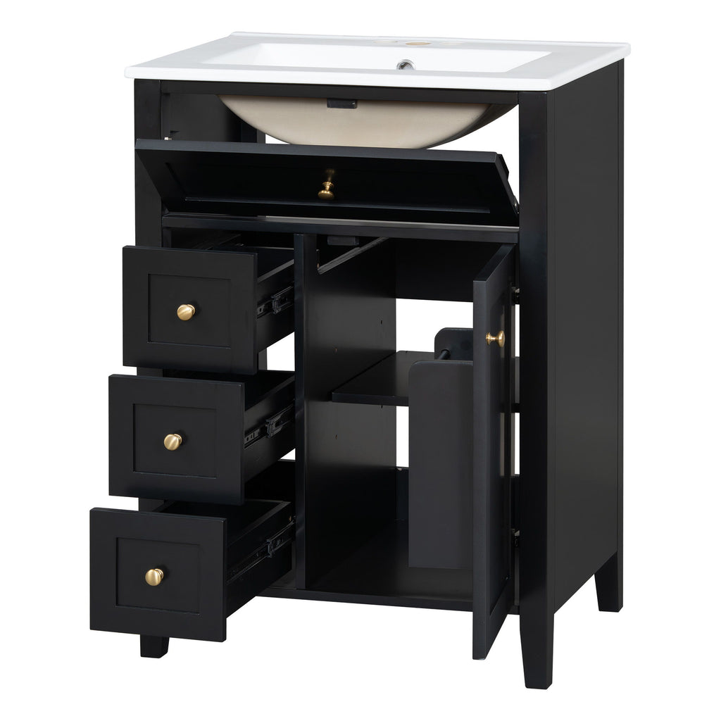 Bathroom Vanity With Sink, 3 Drawers & Cabinet With Adjustable Shelves