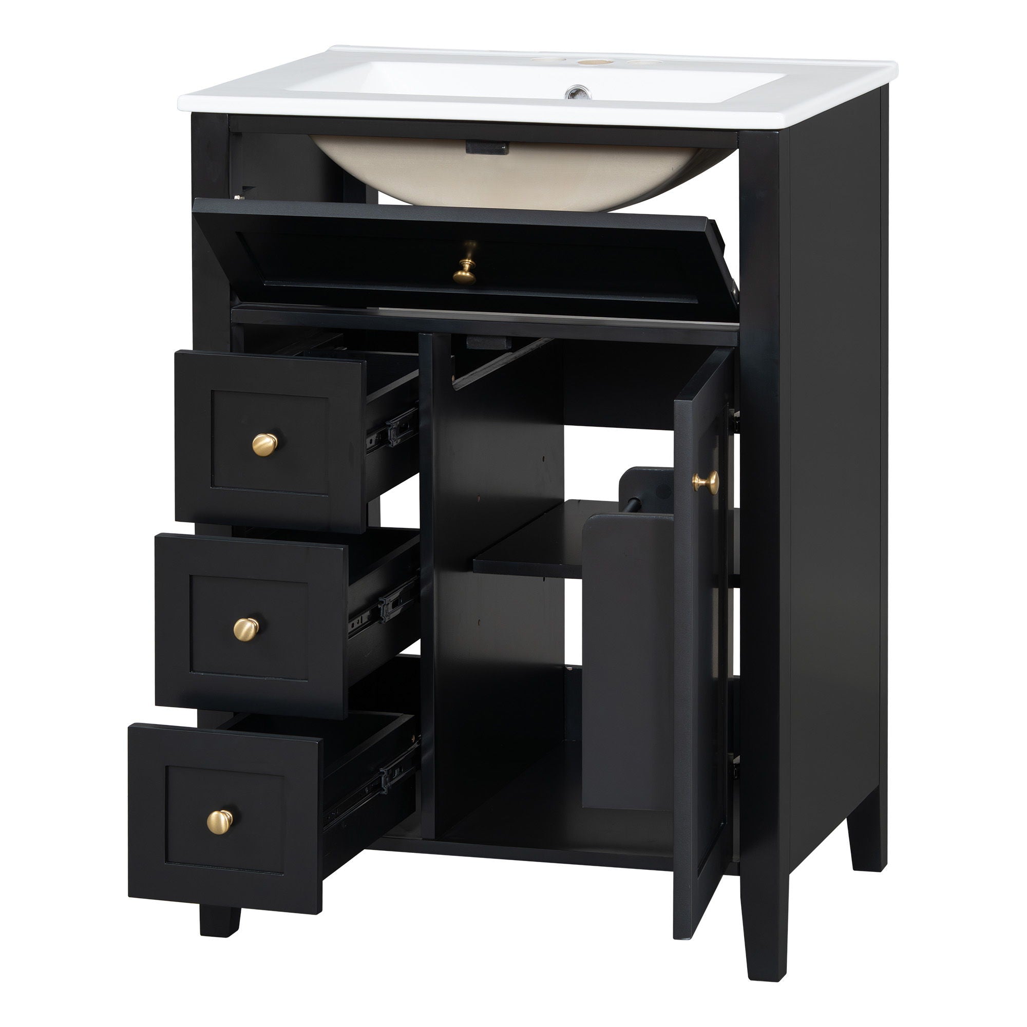 Bathroom Vanity With Sink, 3 Drawers & Cabinet With Adjustable Shelves