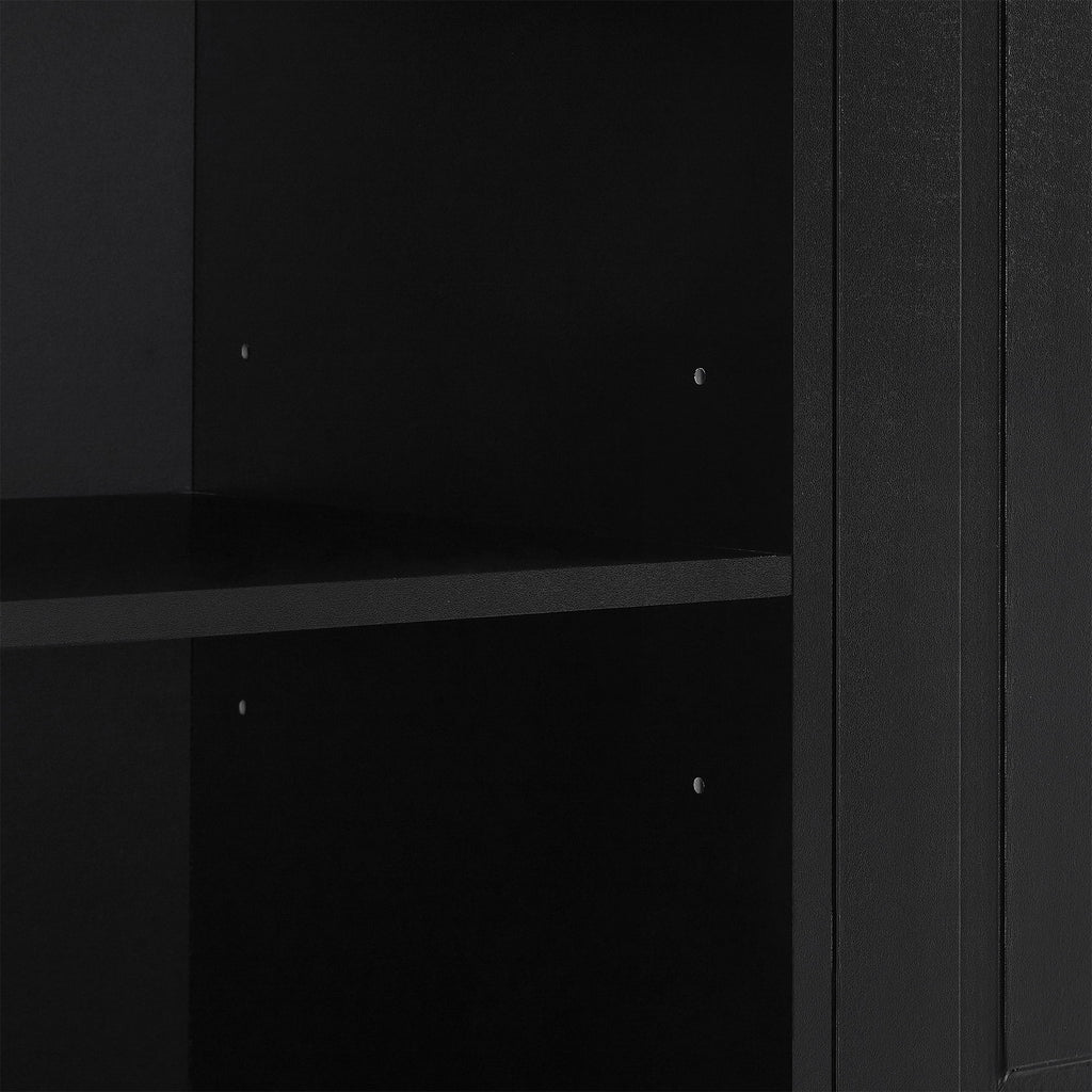 Modern Tall Storage Cabinet With Adjustable Shelves, Flip-Out Basket & Enclosed Doors