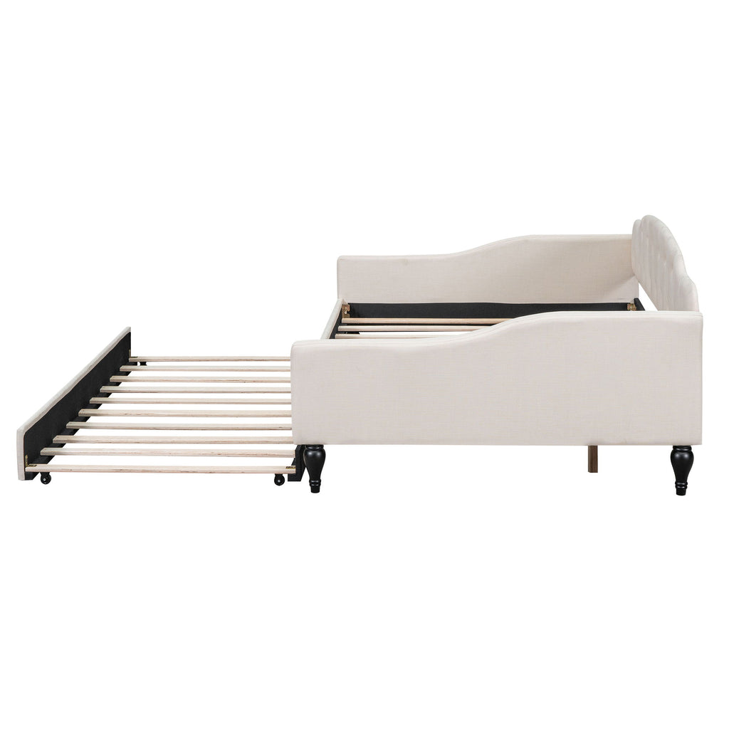 Upholstered Tufted Full Size Daybed With Twin Trundle - Beige