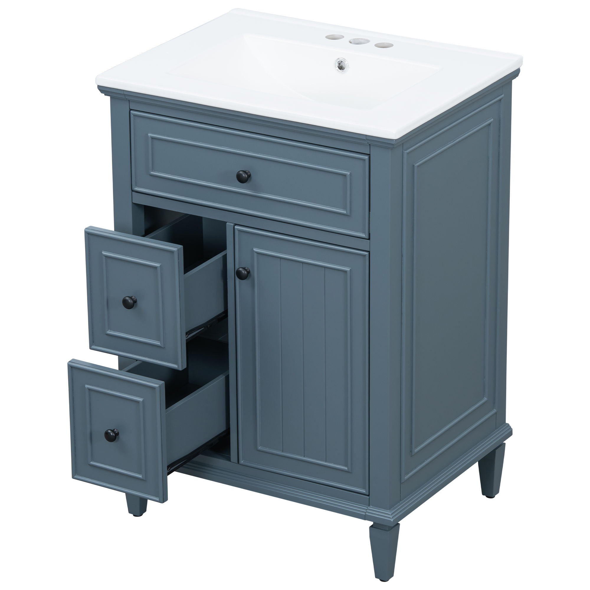 Modern Bathroom Vanity With Sink, Adjustable Shelf, 1 Flip Drawer & 2 Drawers