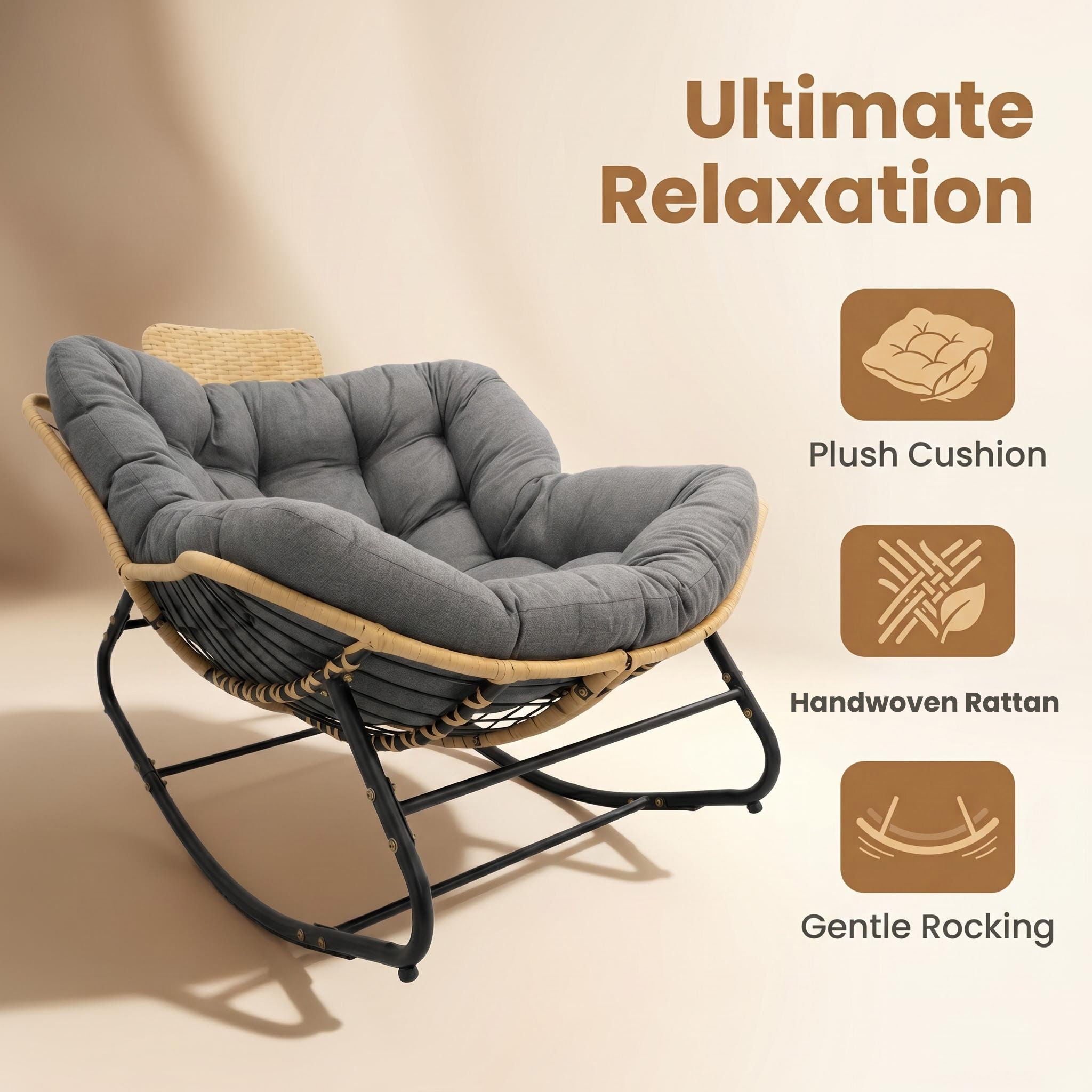 Oversized Papasan Rocking Chair Outdoor With Thick Cushion