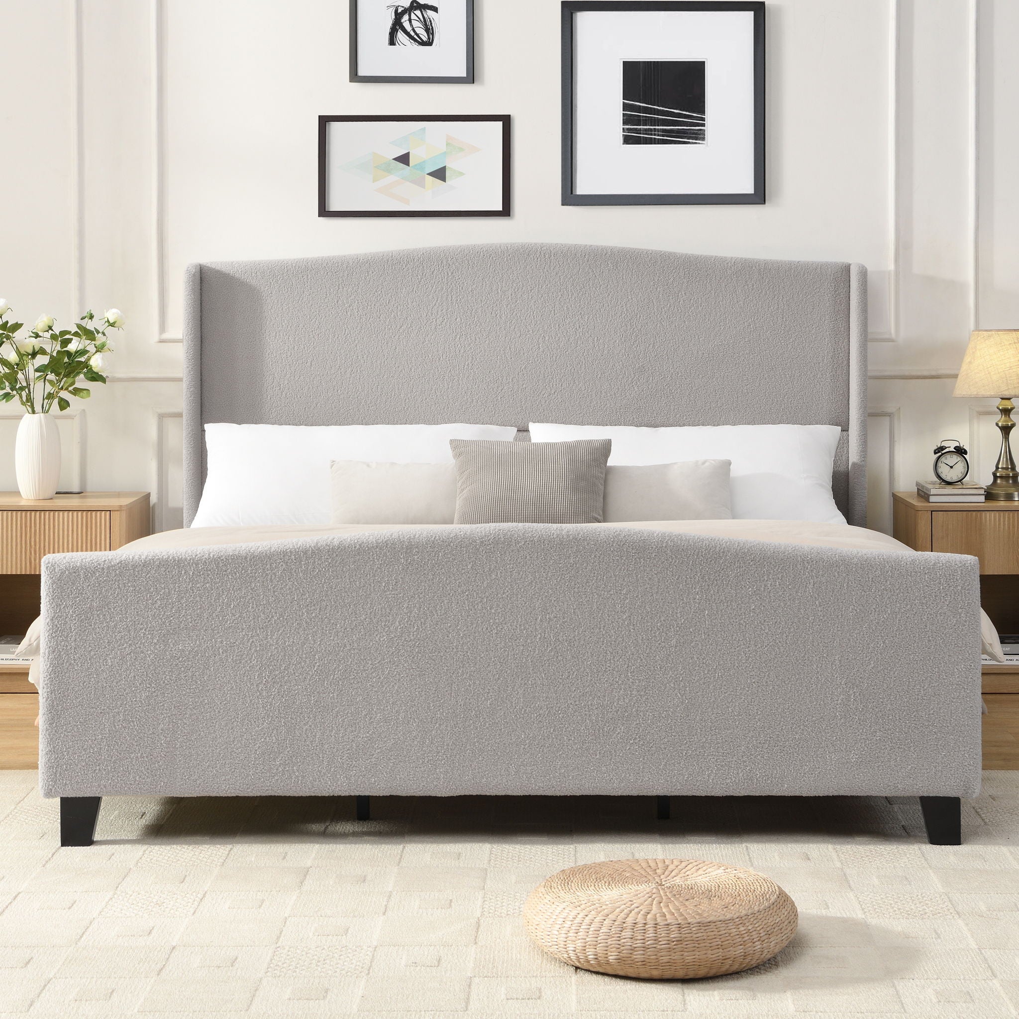 Platform Bed Frame With Tall Headboard And High Footboard