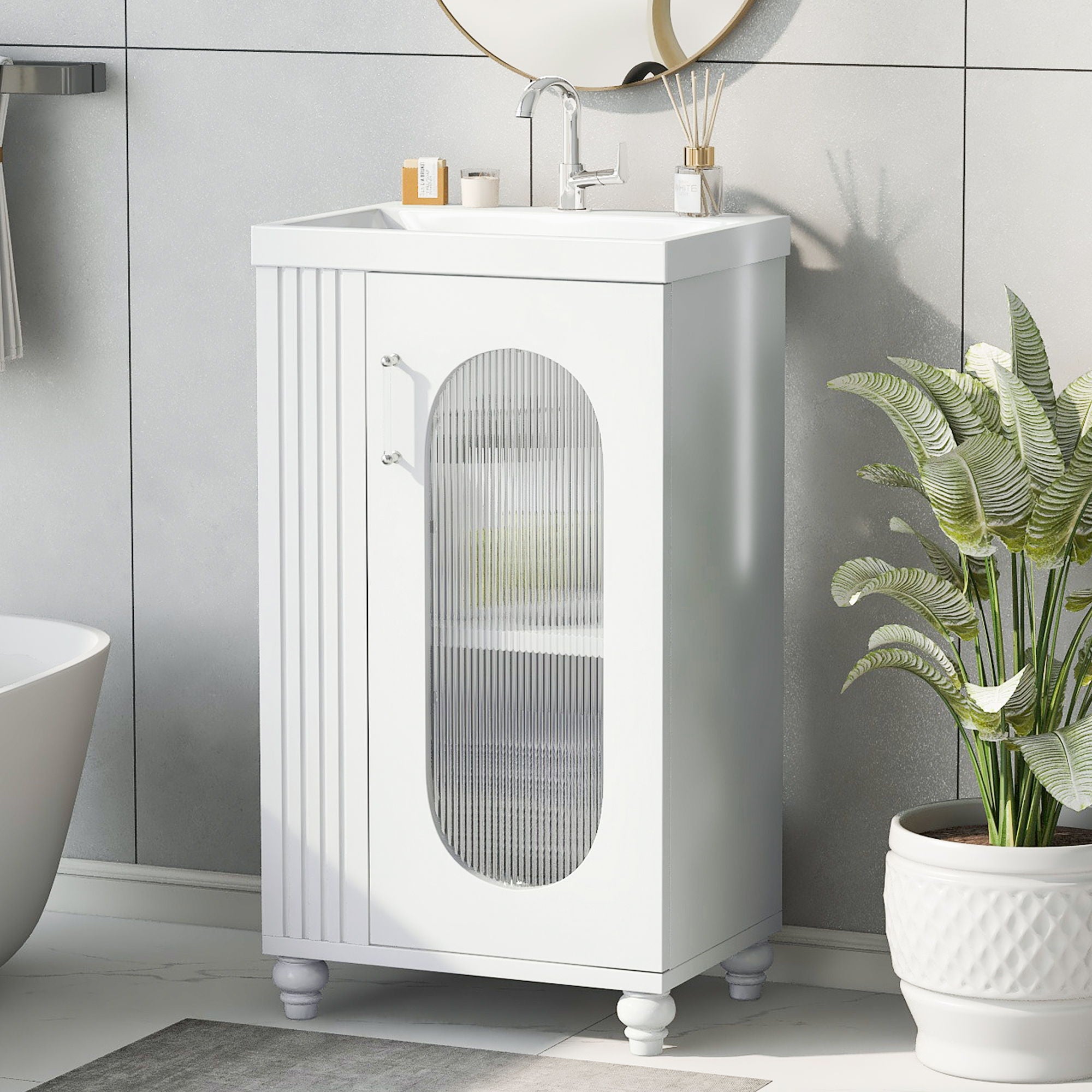 Modern Bathroom Vanity With Sink, Adjustable 2 Tier Shelf
