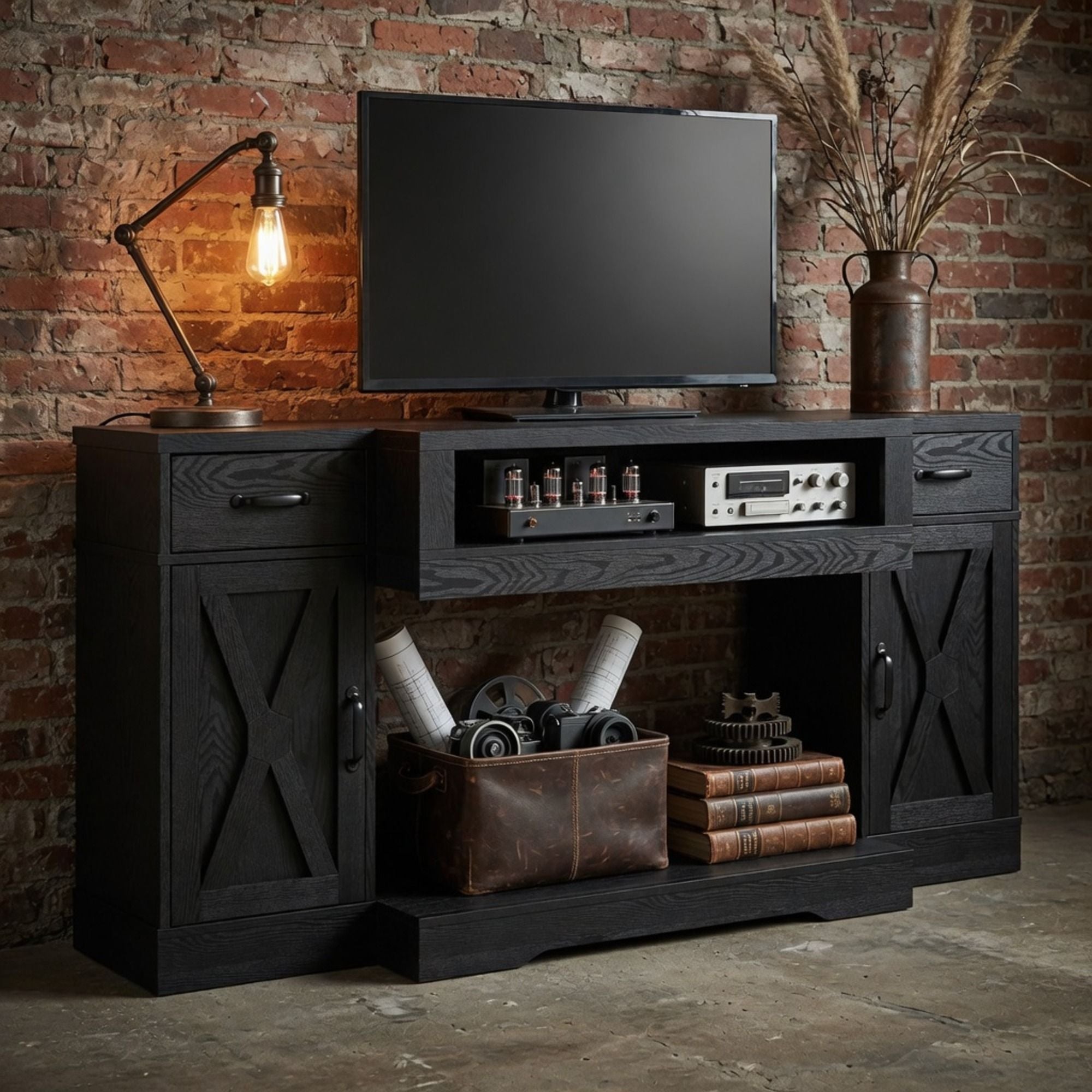 TV Stand With Adjustable Shelves & Double Doors