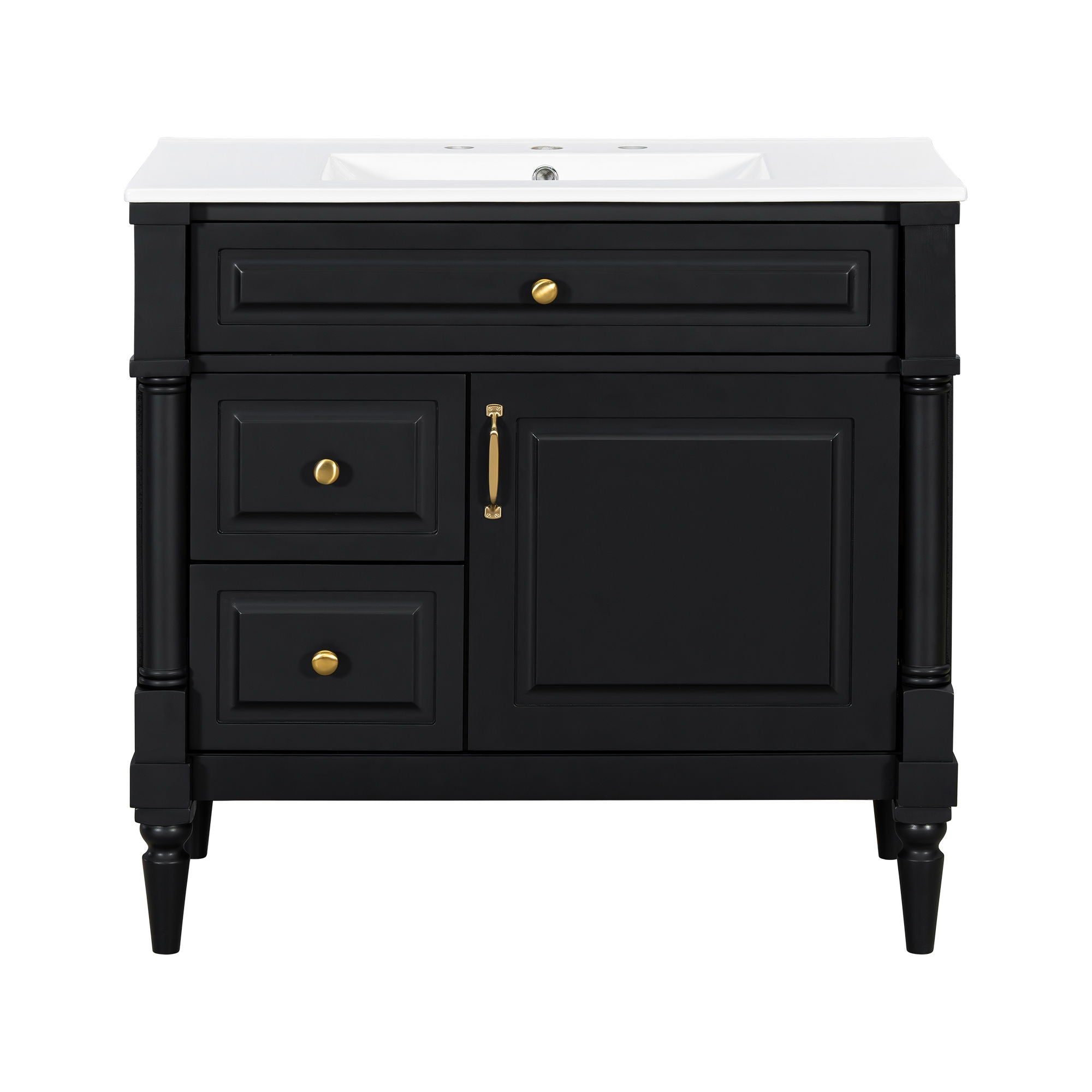 Freestanding Bathroom Vanity With Sink, Adjustable Shelf, Flip Drawer