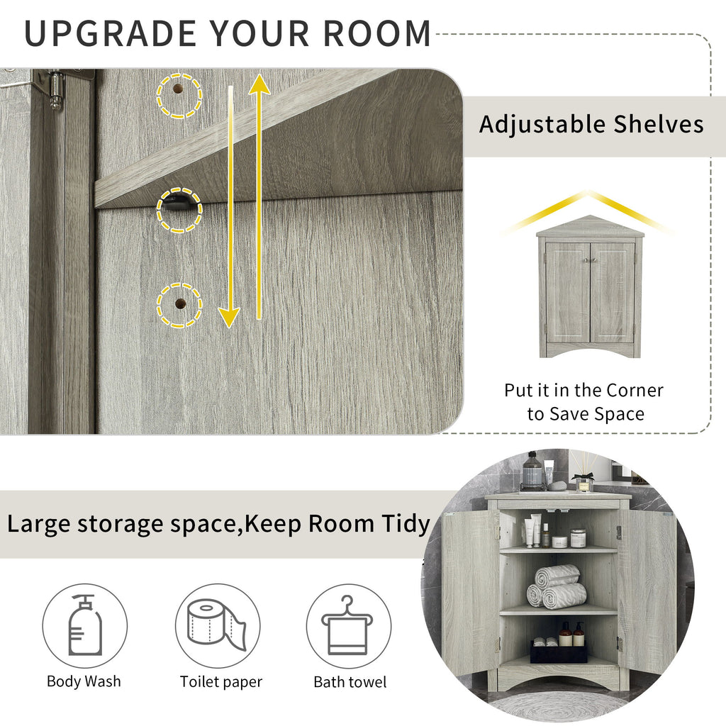 Triangle Bathroom Storage Cabinet With Adjustable Shelves, Freestanding Floor Cabinet - Oak