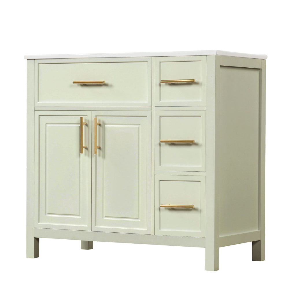 36" Bathroom Vanity With Sink, 2 Doors, 3 Drawers, Rectangular - White