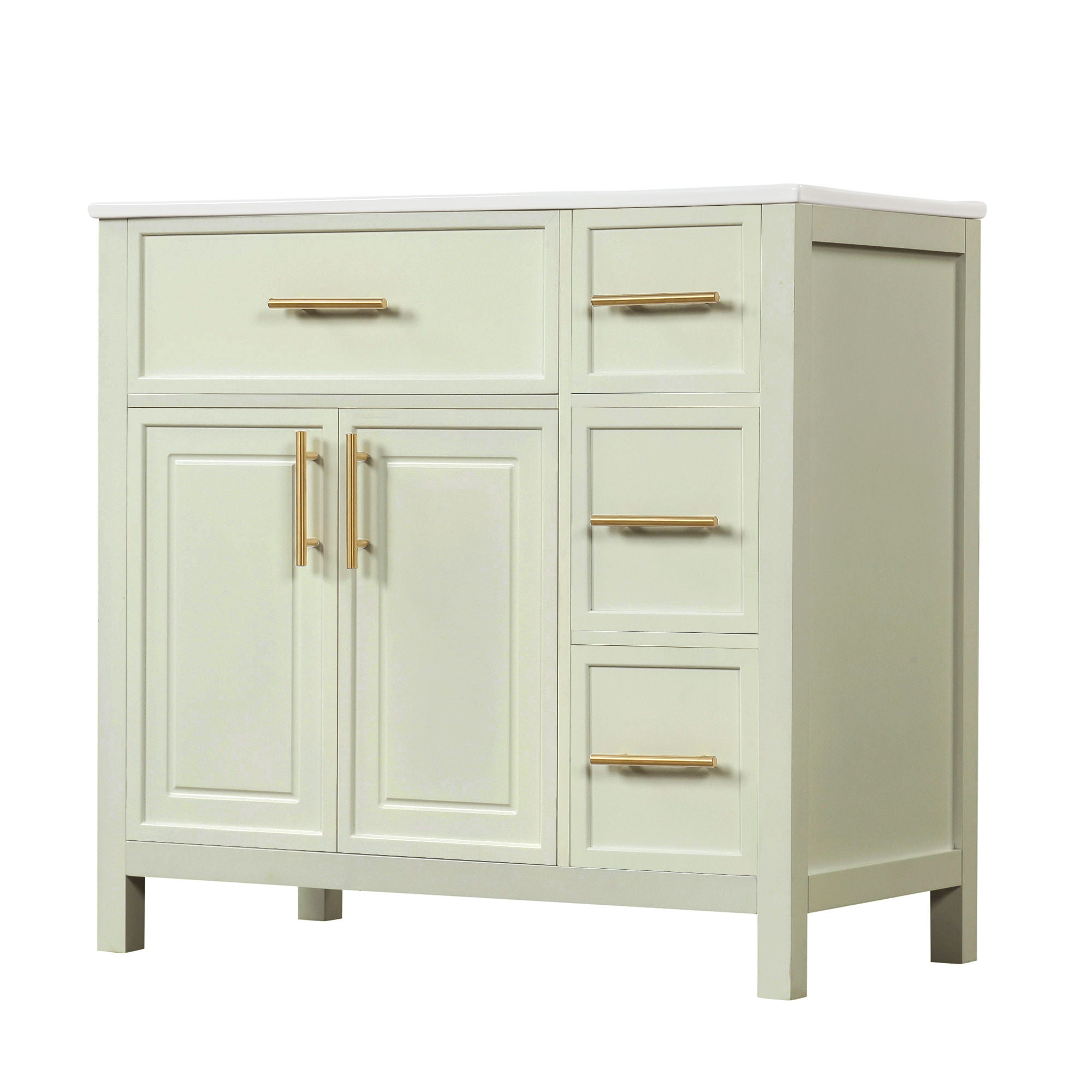 36" Bathroom Vanity With Sink, 2 Doors, 3 Drawers, Rectangular - White