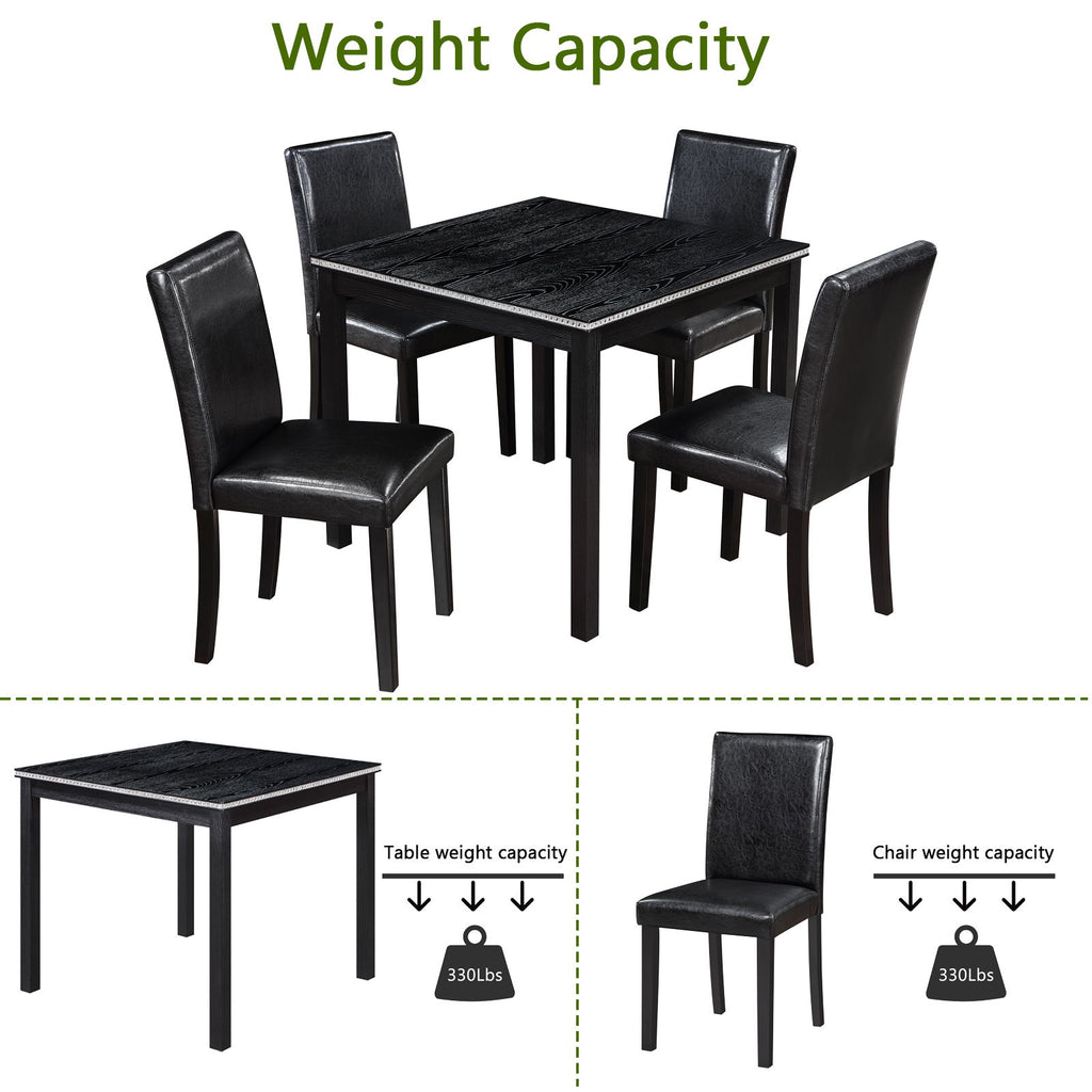 5 Pieces Wooden Dining Table Set, Square Table And 4 Upholstered Chairs