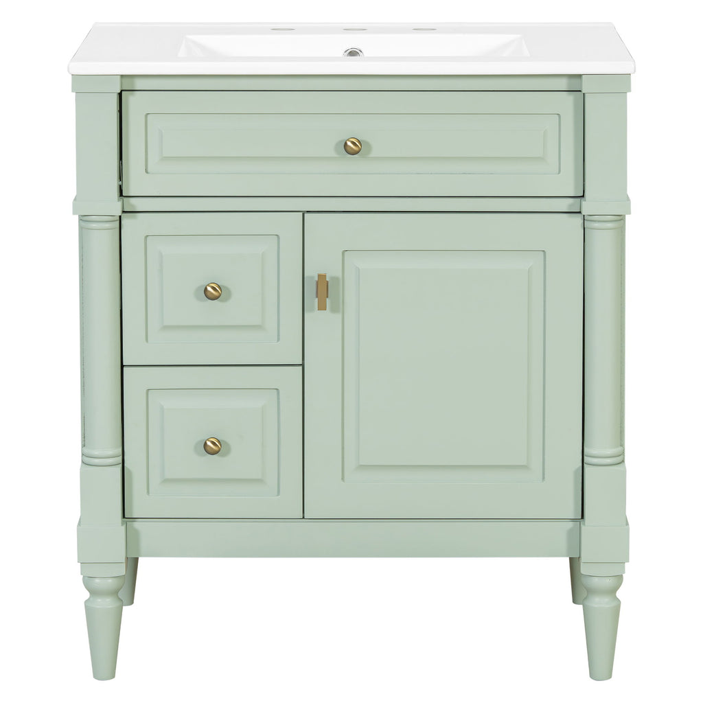 Modern Bathroom Vanity With Sink, Freestanding Cabinet With Flip Drawer & Adjustable Shelf