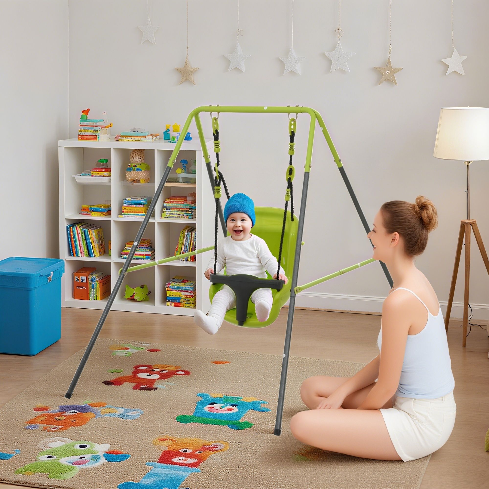 Xns001 - Baby Swing With Safety Seat Indoor / Outdoor - Black / Green