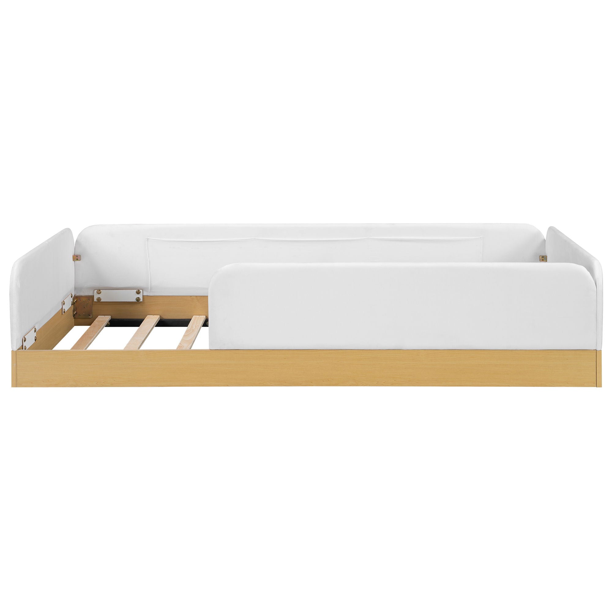 Twin Upholstered Platform Bed With Guardrail And Storage Bags - Natural