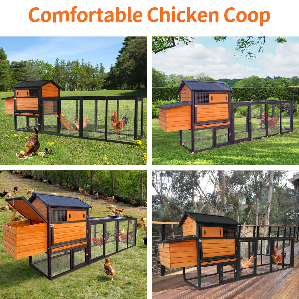 Chicken Coop, Large Outdoor Hen House & Run And Nesting Box Poultry Cage, Rabbit Hutch - Brown / Black