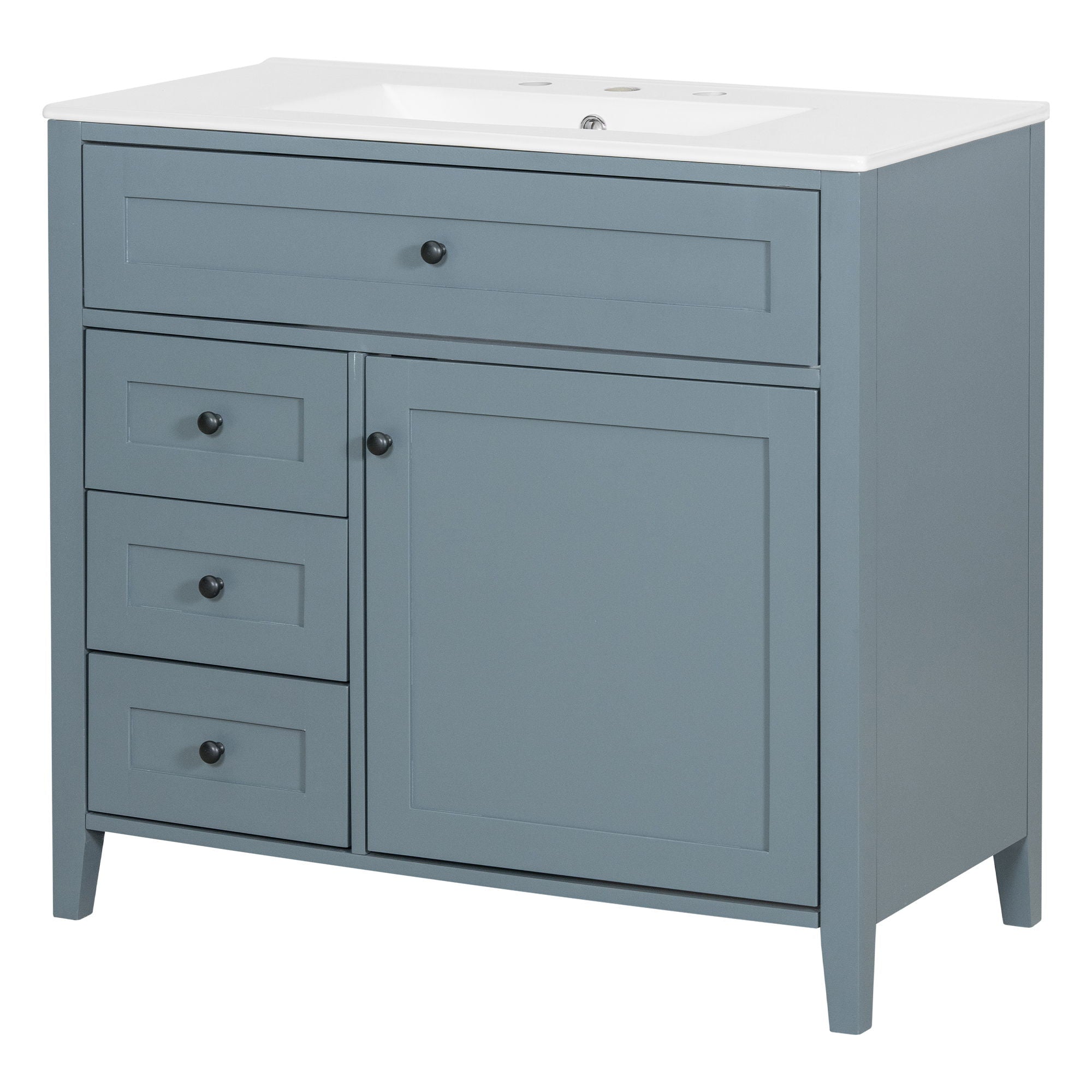 Bathroom Vanity With Sink, 3 Drawers & Cabinet With Adjustable Shelves