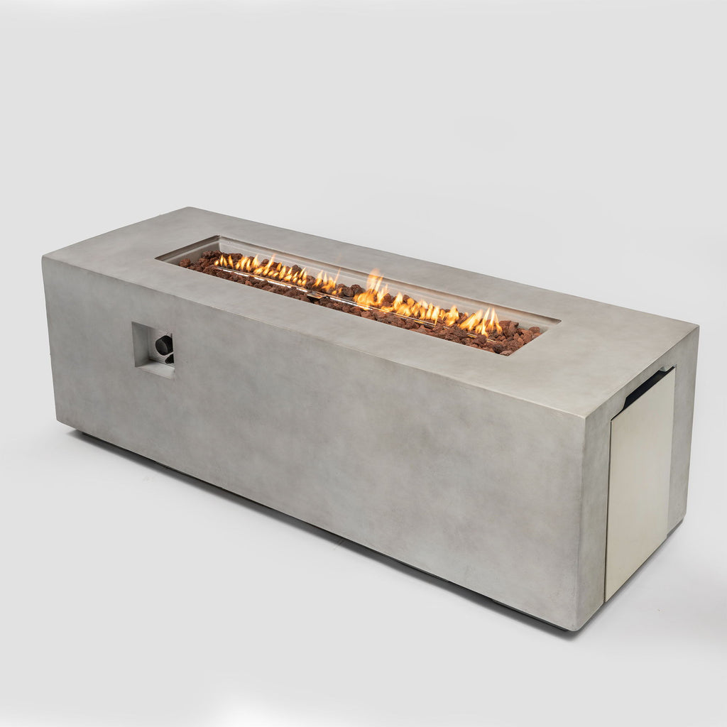 Propane Gas 60000 Btu Rectangular Fire Pit For Outside - Light Gray