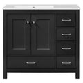 Bathroom Vanity With Ceramic Sink Combo, Abundant Storage Cabinet 2 Soft Close Doors And 5 Drawers