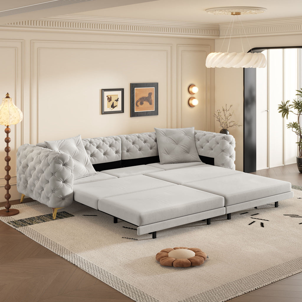 3 In 1 Convertible Sleeper, Deep Seat Pull Out Sofa Bed, Button Tufted
