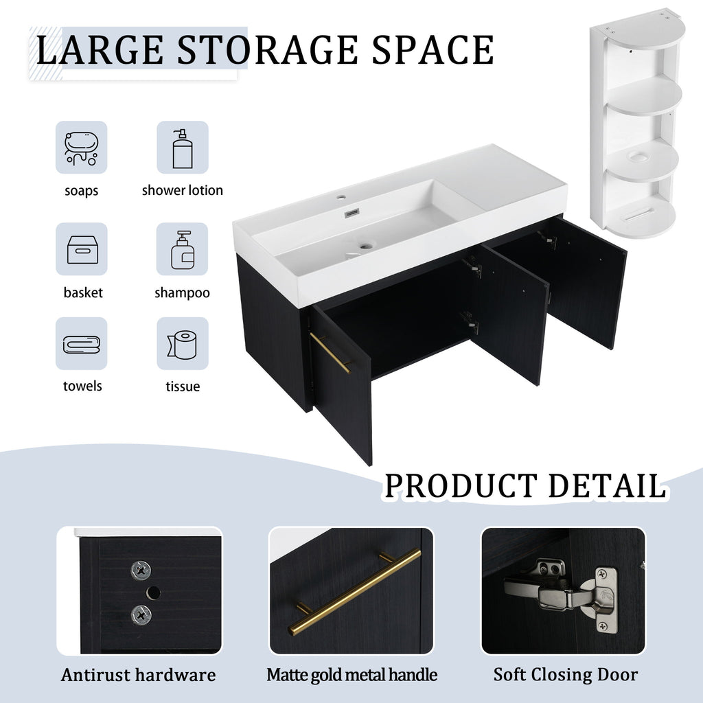 Modern Wall Mounted Bathroom Vanity With Left Sink And Storage Rack