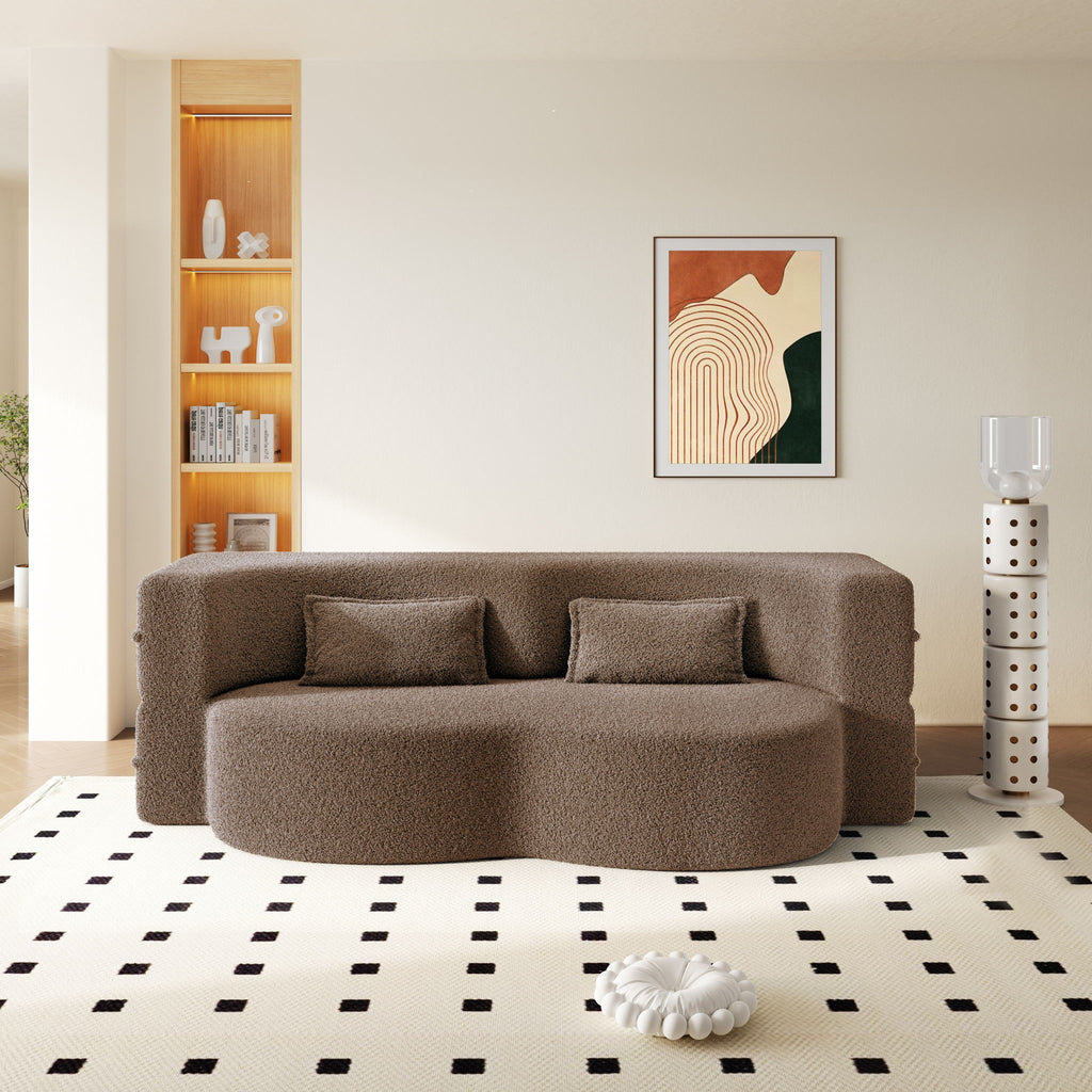 Modern Floor Sleeper Sofa Bed With 2 Pillows, Convertible Twin Size Folding Mattress For Living Room