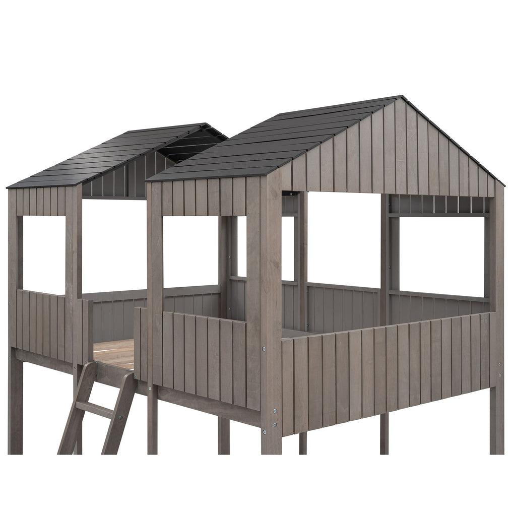 Bunk Bed With Roof, Window, Guardrail, Ladder