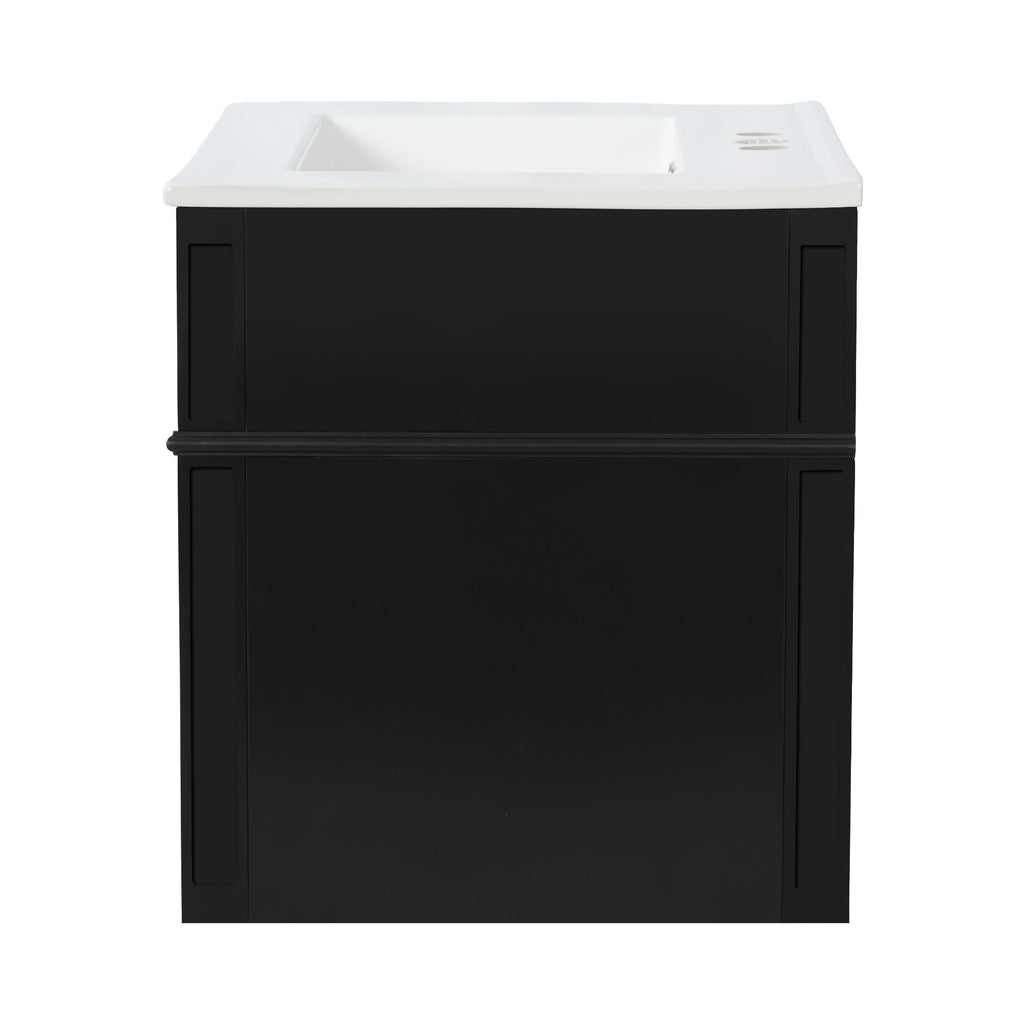 Wall Mounted Bathroom Vanity With Tip Out Drawer And Open Back Design