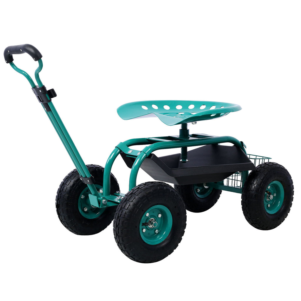 Rolling Garden Scooter Cart Seat With Wheels, 360 Swivel Seat, Tool Tray