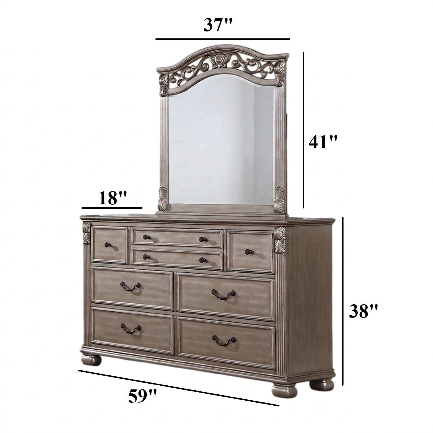 Dresser And Mirror - Antique Silver