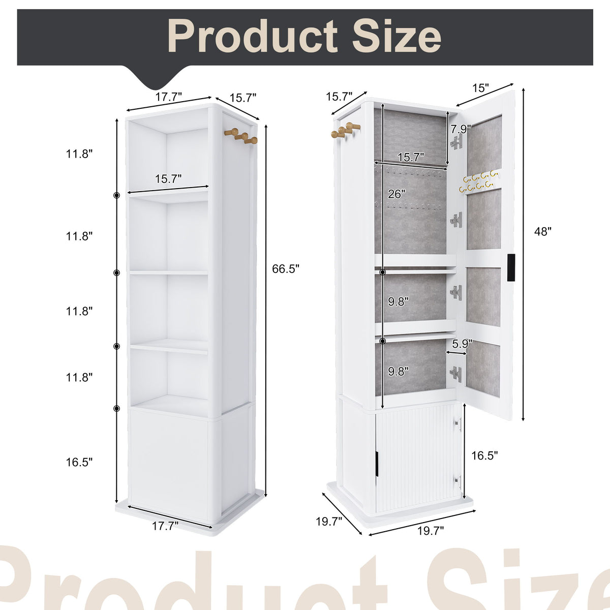 360° Rotating Makeup Cabinet With Full Length Mirror