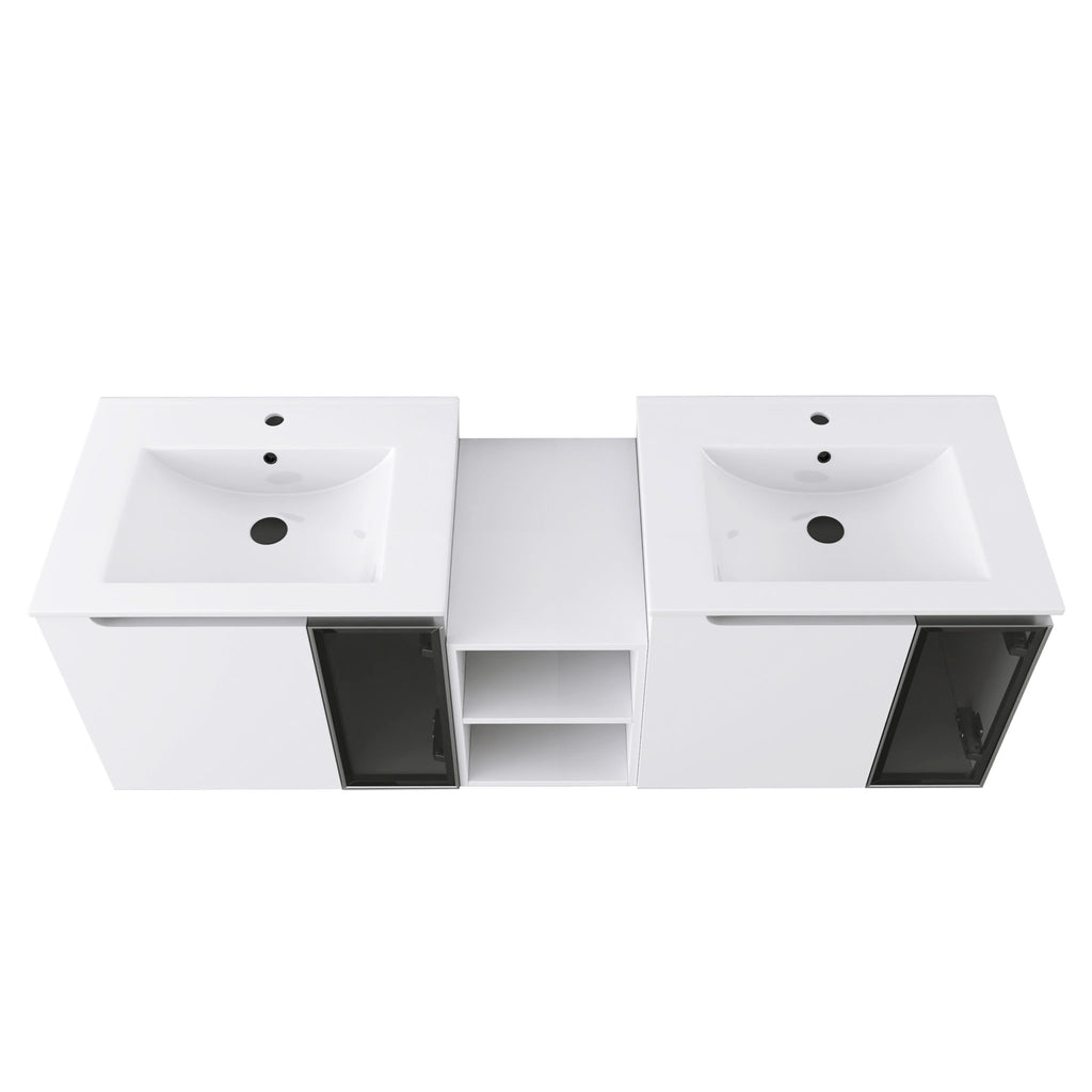 Wall Mounted Bathroom Vanity With Sink, Soft Close Doors, Cabinet & Half Door