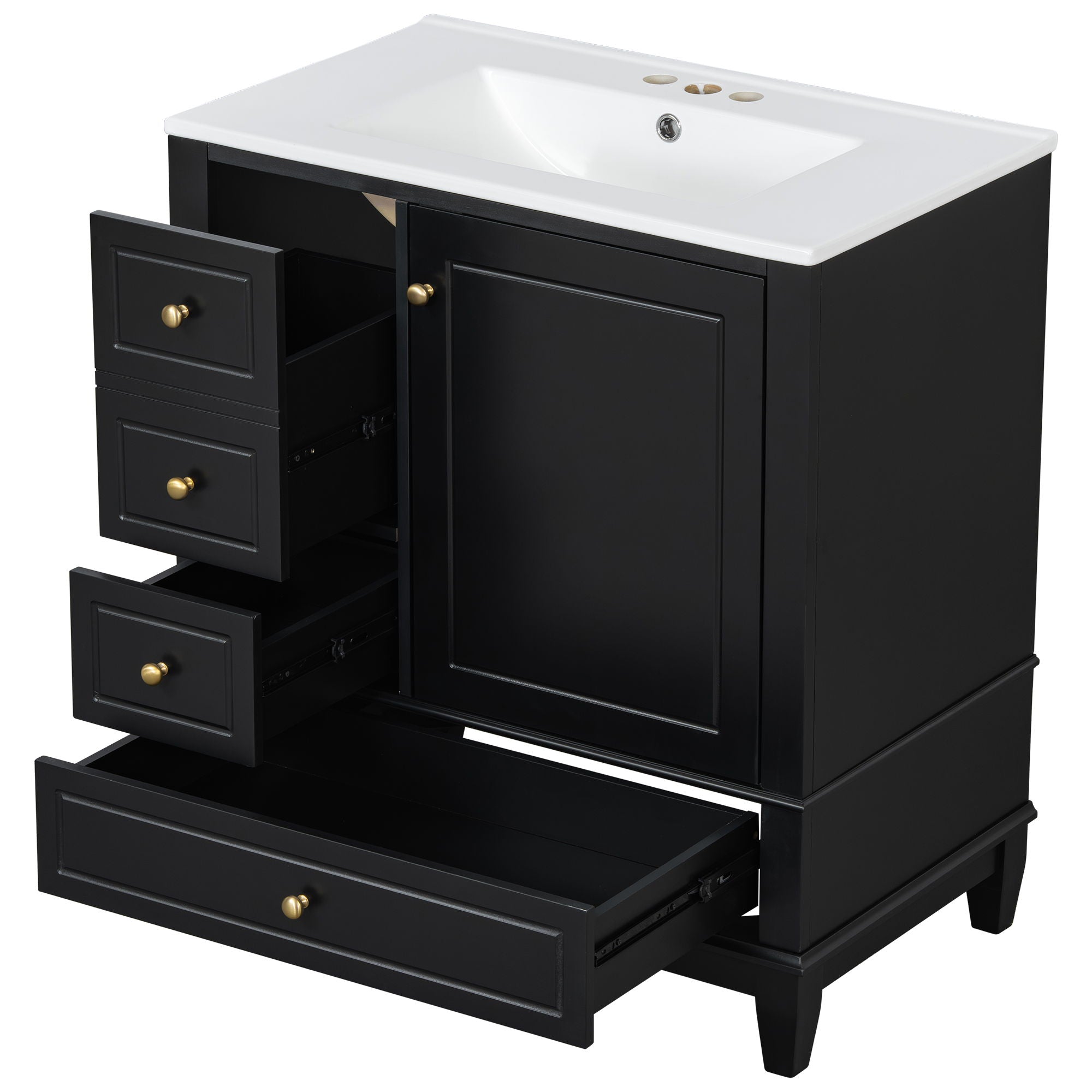 Freestanding Bathroom Vanity With Sink, Soft Close Door, 3 Drawers