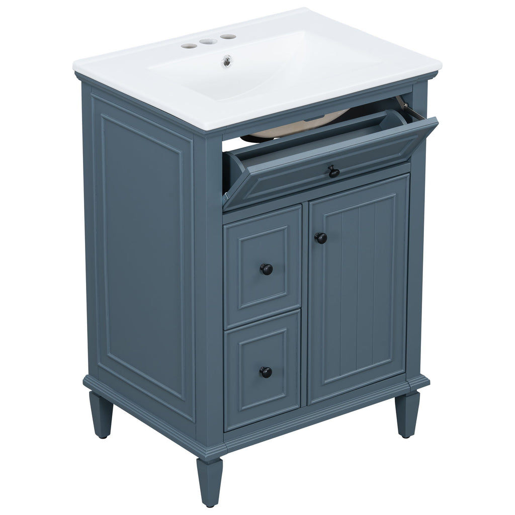 Modern Bathroom Vanity With Sink, Adjustable Shelf, 1 Flip Drawer & 2 Drawers