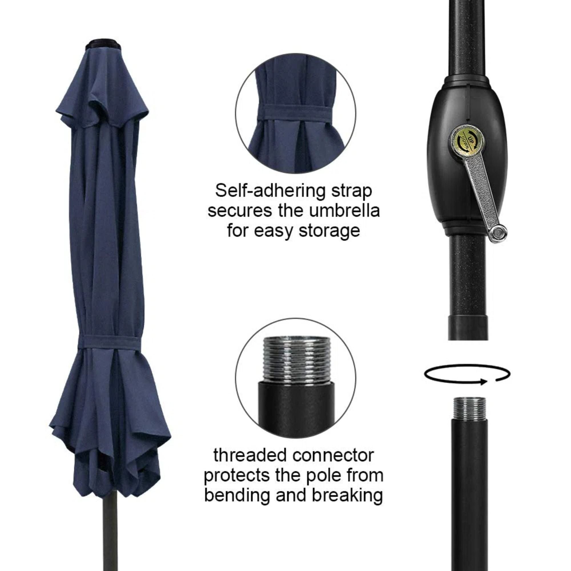 Umbrella With Crank Lift & Tilt, UV-Resistant Canopy For Patio