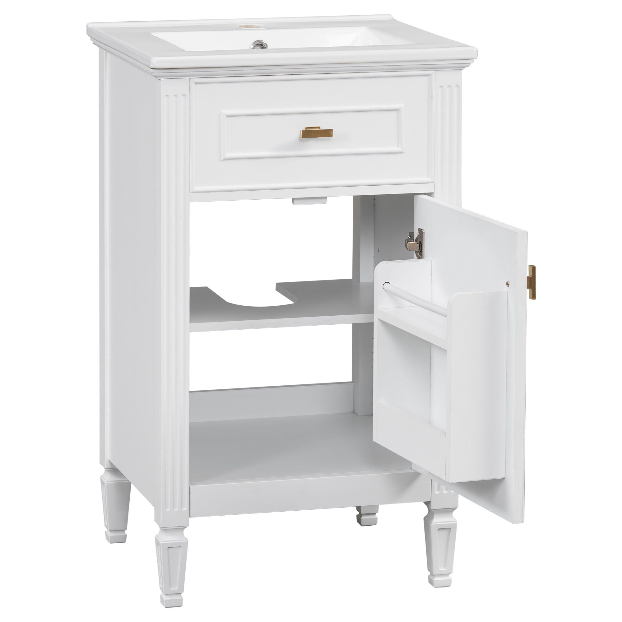 Bathroom Vanity With Sink, Adjustable Shelf, Tilt-Out Drawer
