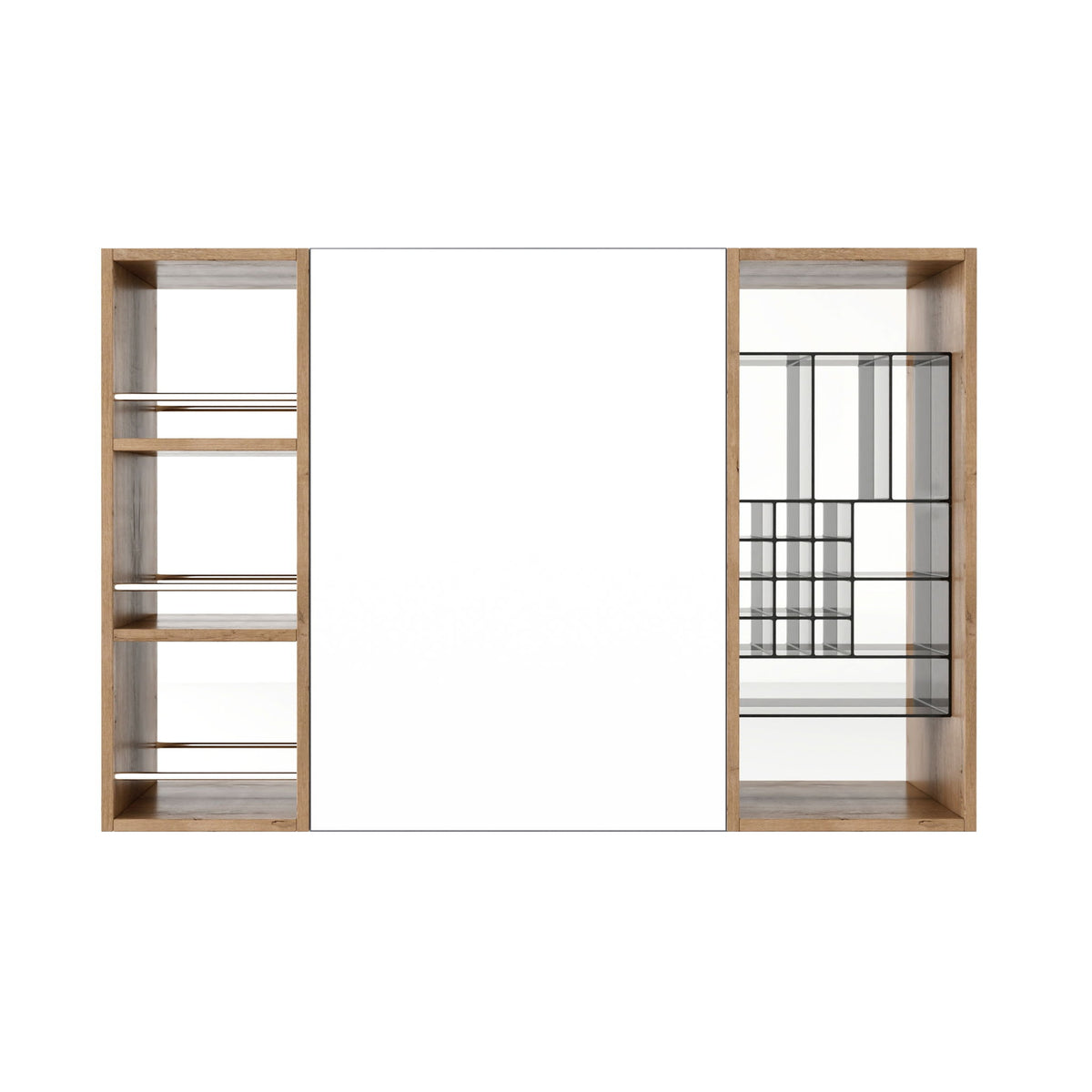 Wall Mounted Bathroom Mirror Cabinet With Adjustable Shelves Storage Cabinet - Imitative Oak