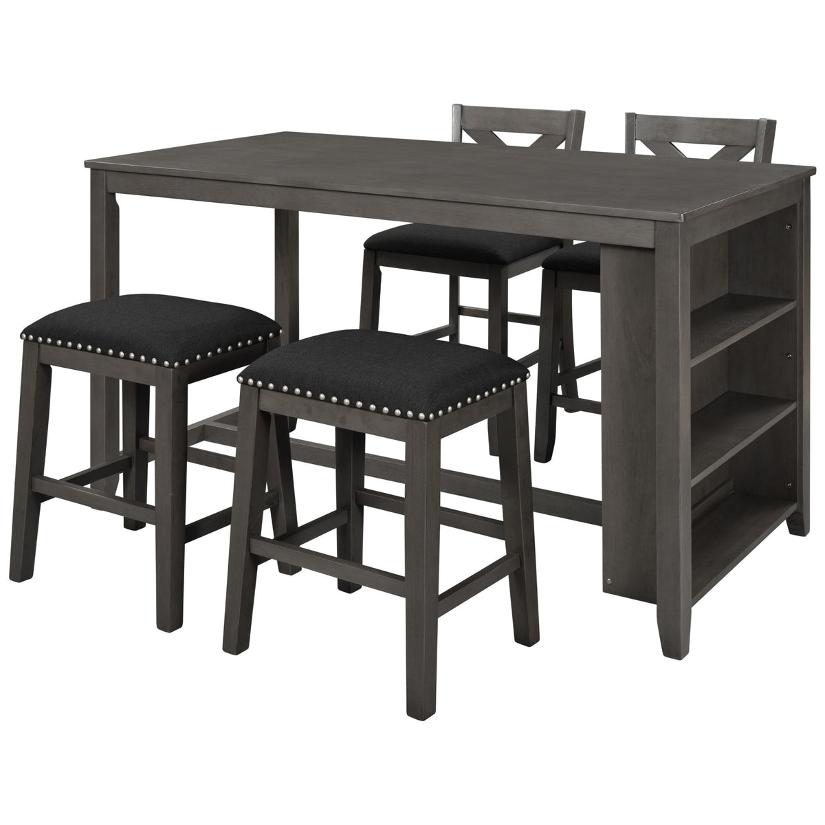 5 Pieces Counter Height Rustic Farmhouse Dining Room Wooden Bar Table Set With 2 Stools And 2 Chairs