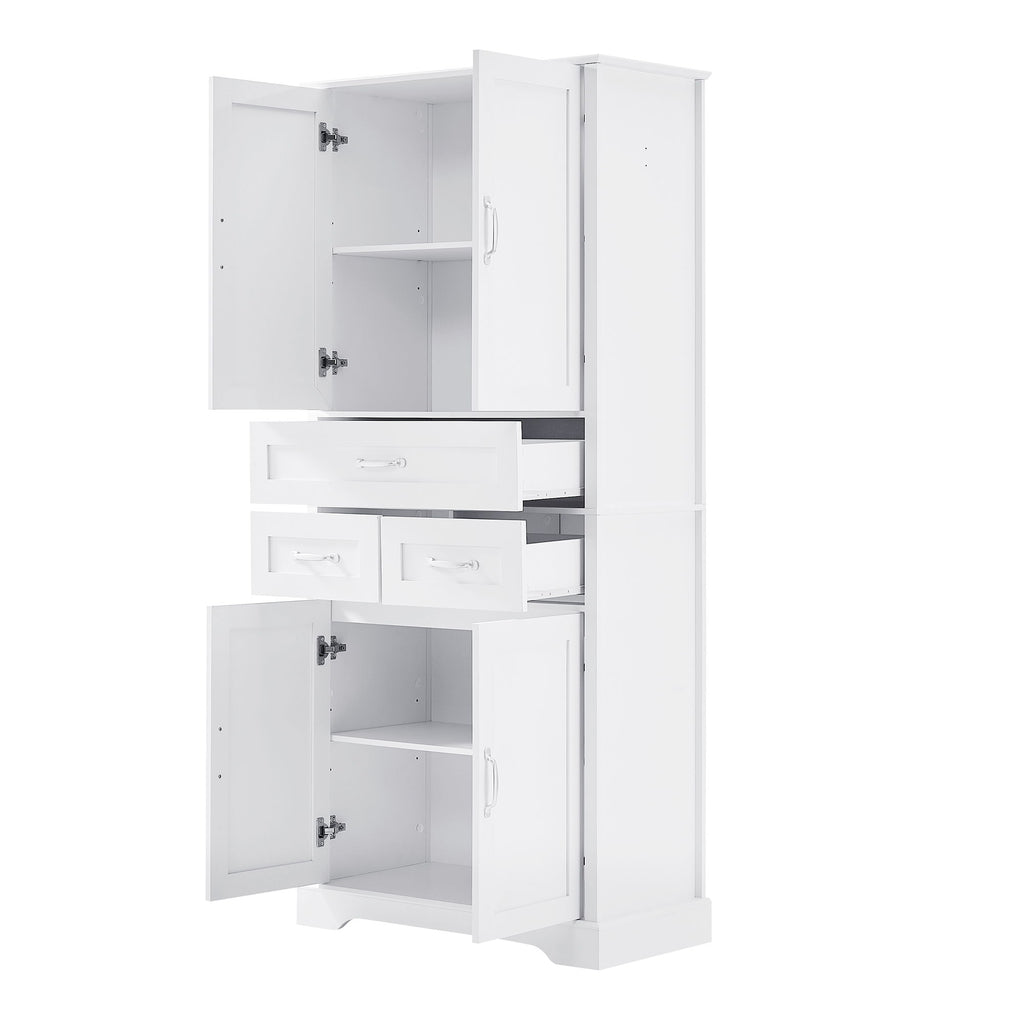 Tall Bathroom Storage Cabinet With 4 Doors 3 Drawers Adjustable Shelves - White