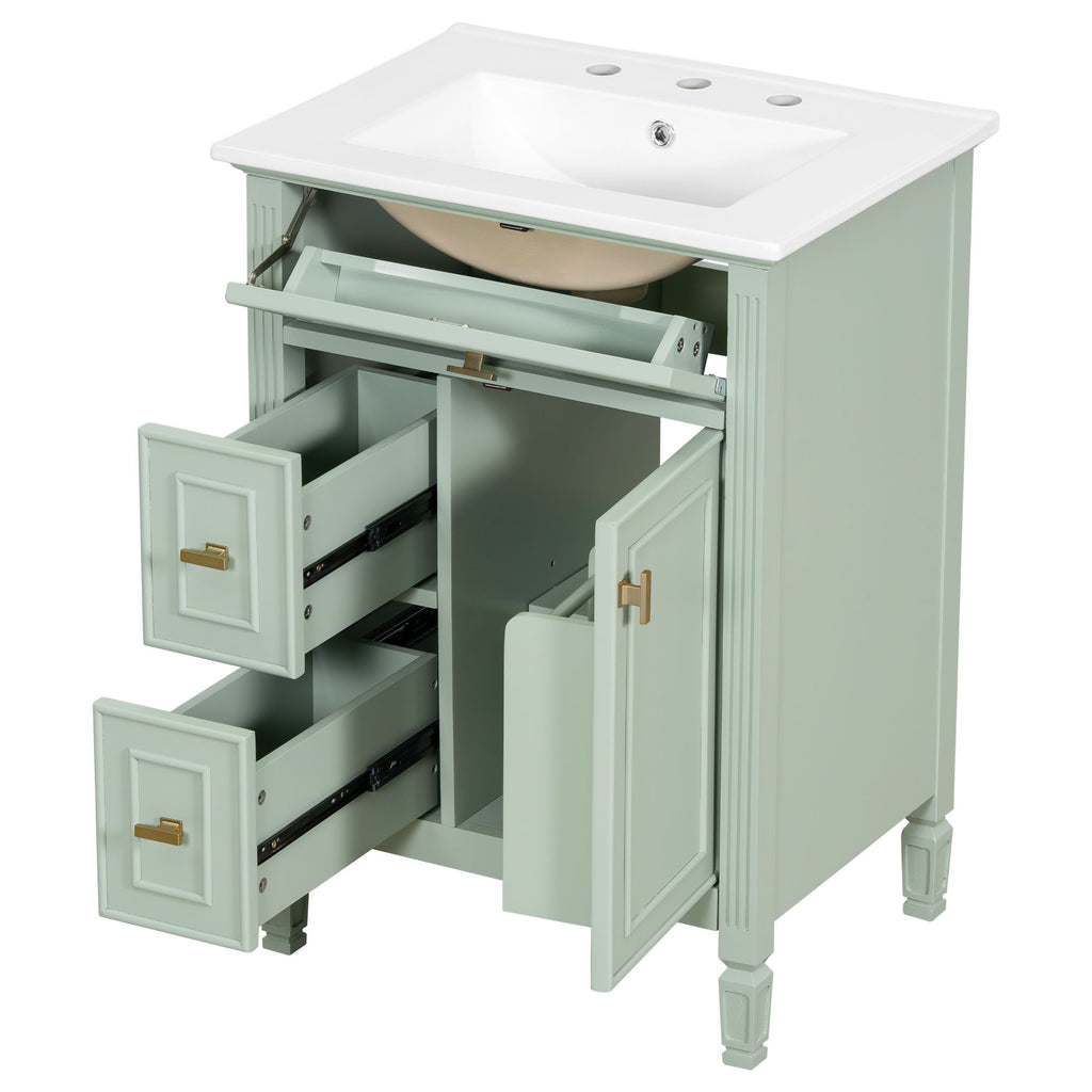 Modern Bathroom Vanity With Sink, Flip Drawer, 2 Drawers, Adjustable Shelf
